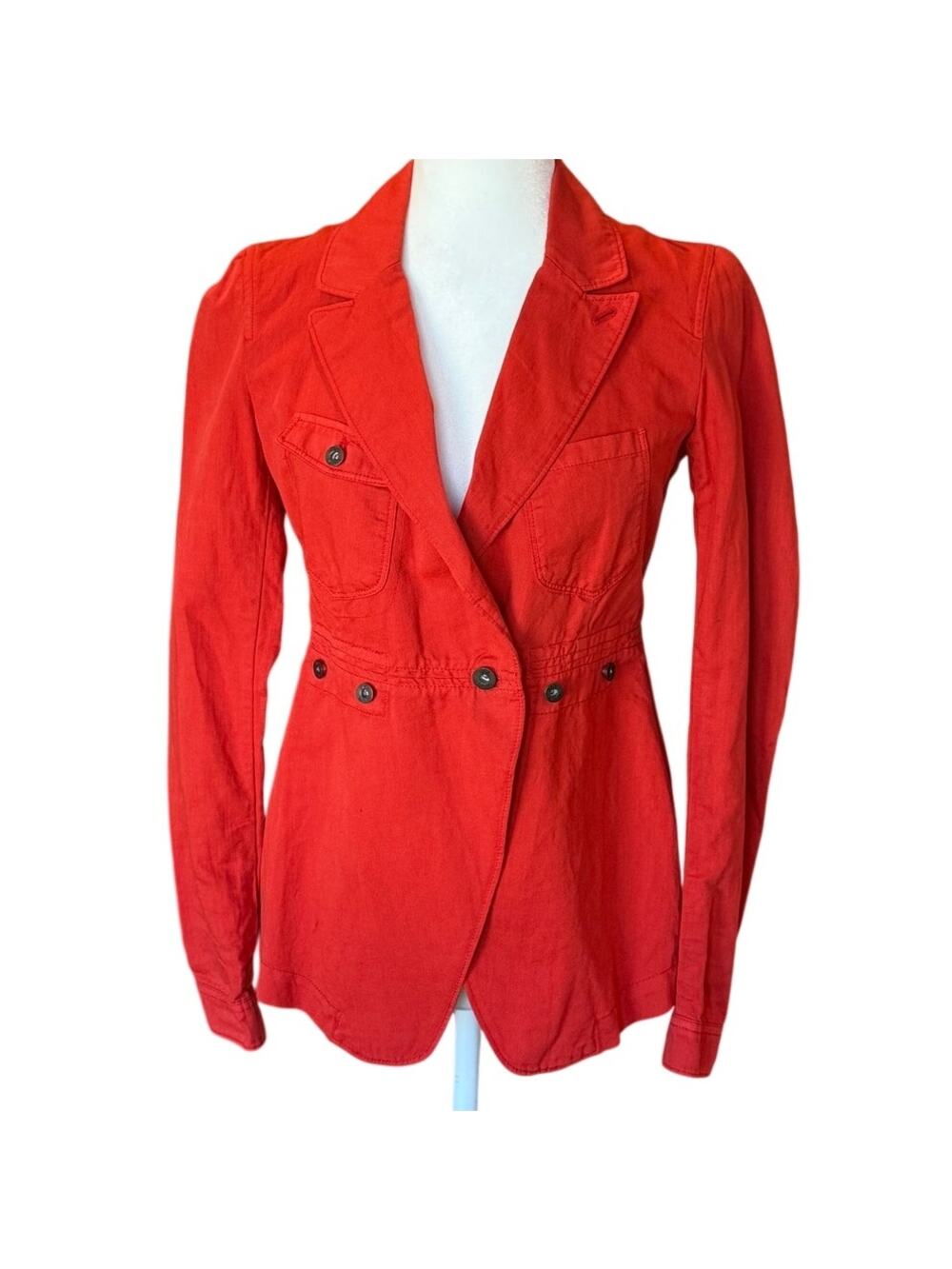 Vintage Diesel Red Cotton Linen Blazer Jacket Y2K Fitted Sz 0